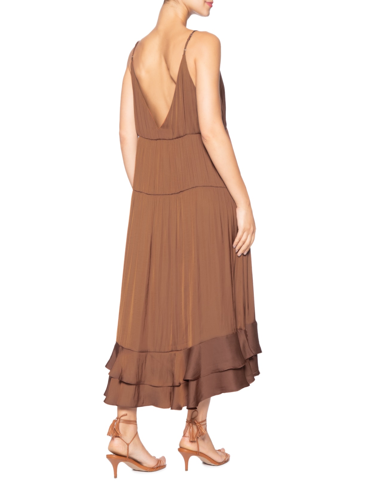 Vestido Babados Barra Marrom Farm