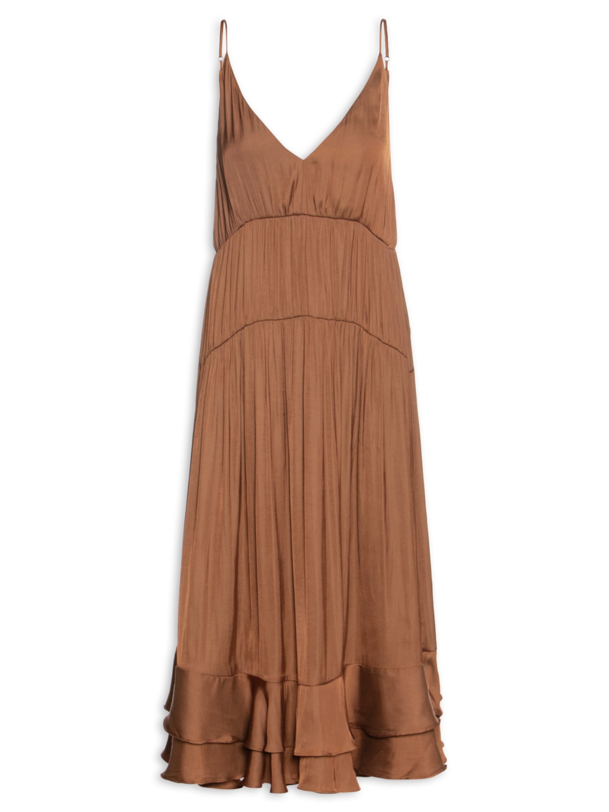 Vestido Babados Barra Marrom Farm