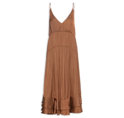 Vestido Babados Barra - Marrom