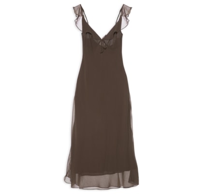 Vestido Babados Enviesado - Marrom