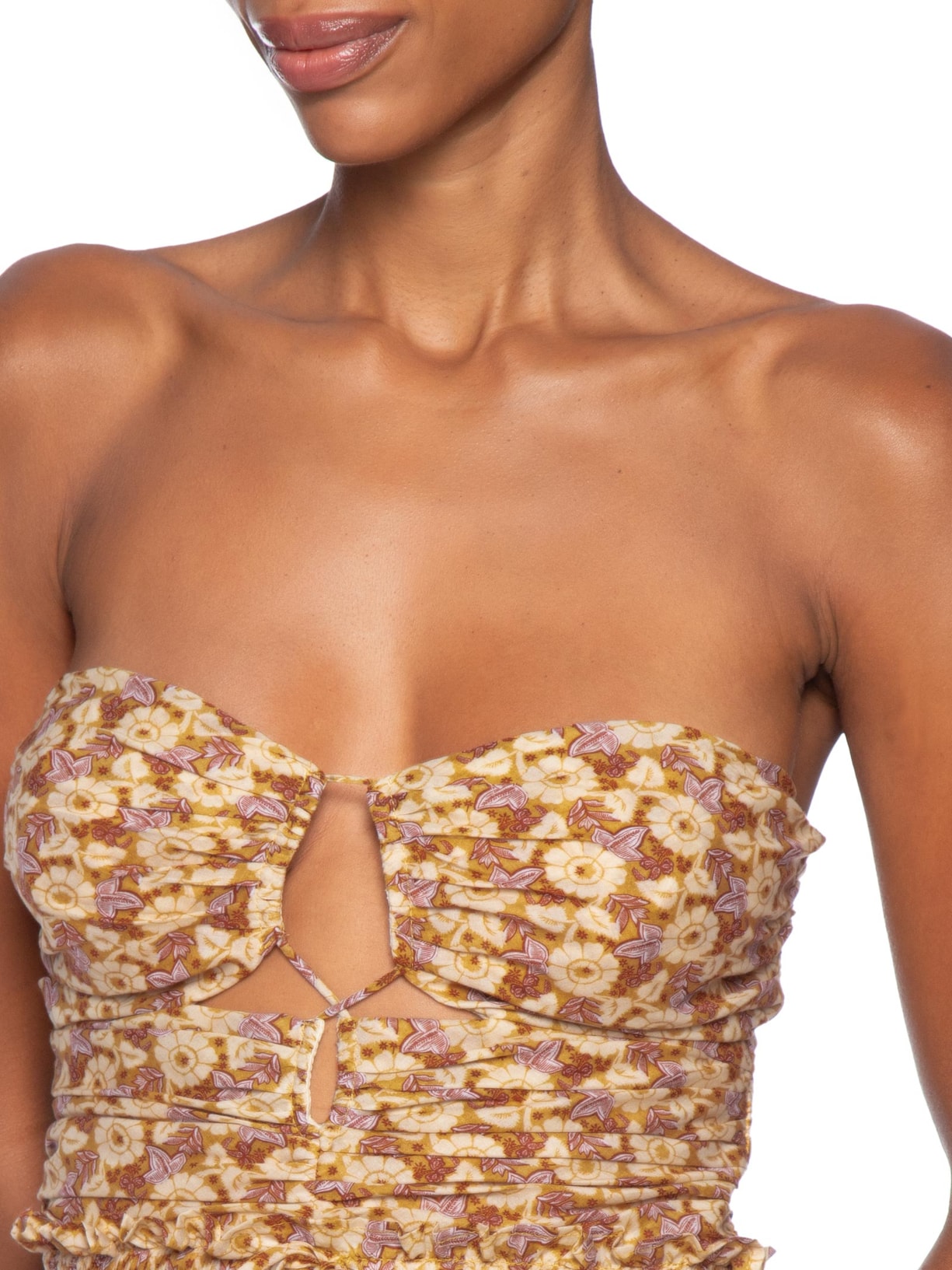 Vestido Babados Estampa Cali Bege Maria Filó