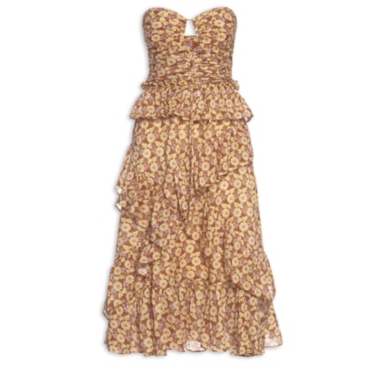 Vestido Babados Estampa Cali - Bege