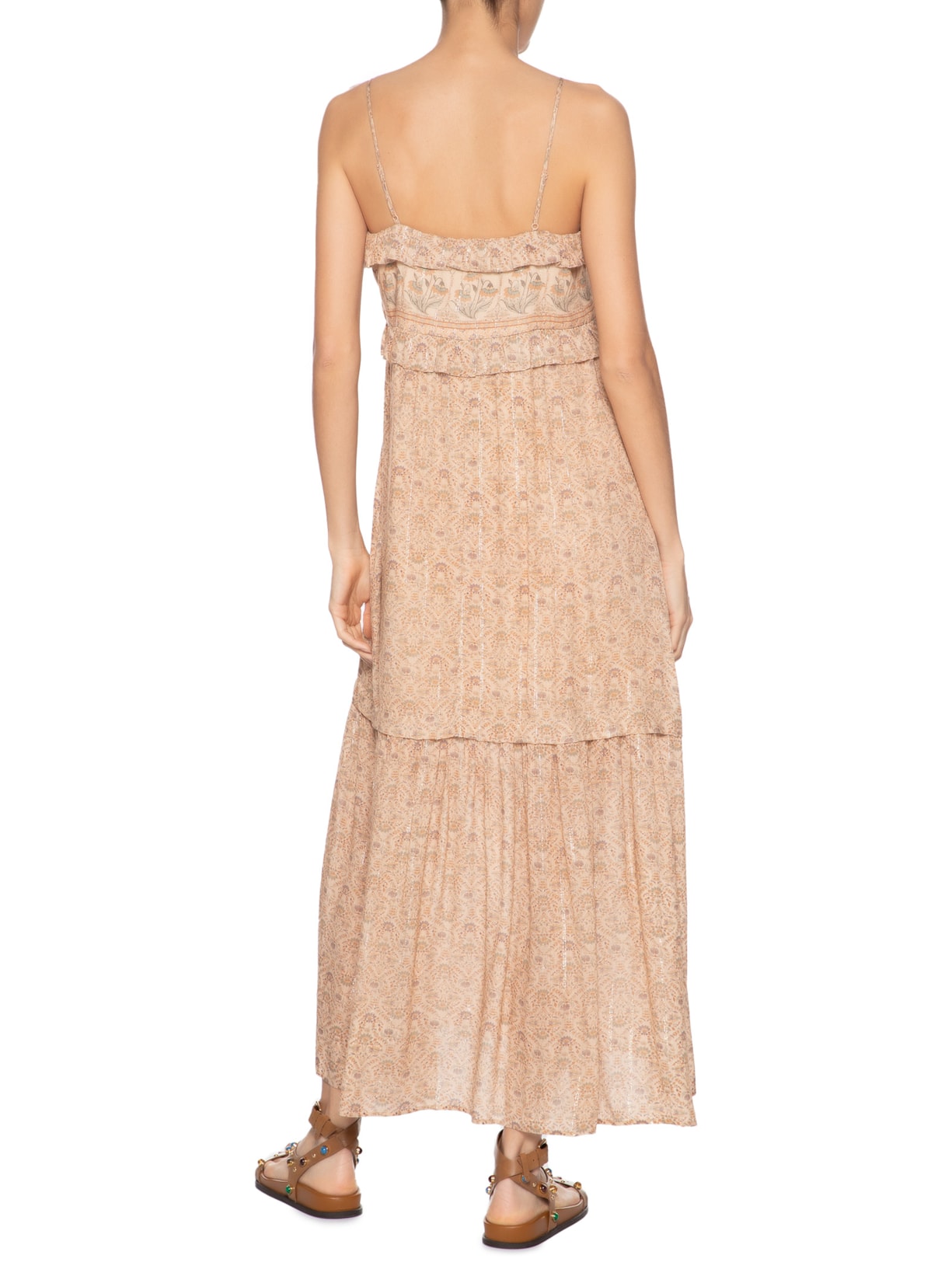 Vestido Babados Estampa Florish Bege Maria Filó