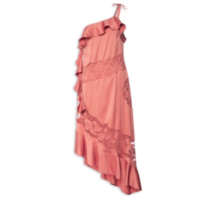 Vestido Babados Ombro Só - Rosa