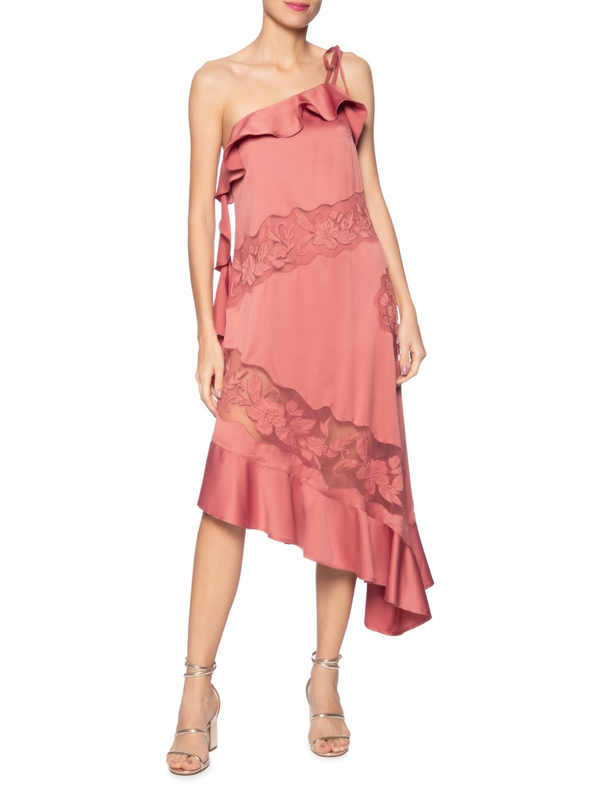 Vestido Babados Ombro Só Rosa Farm