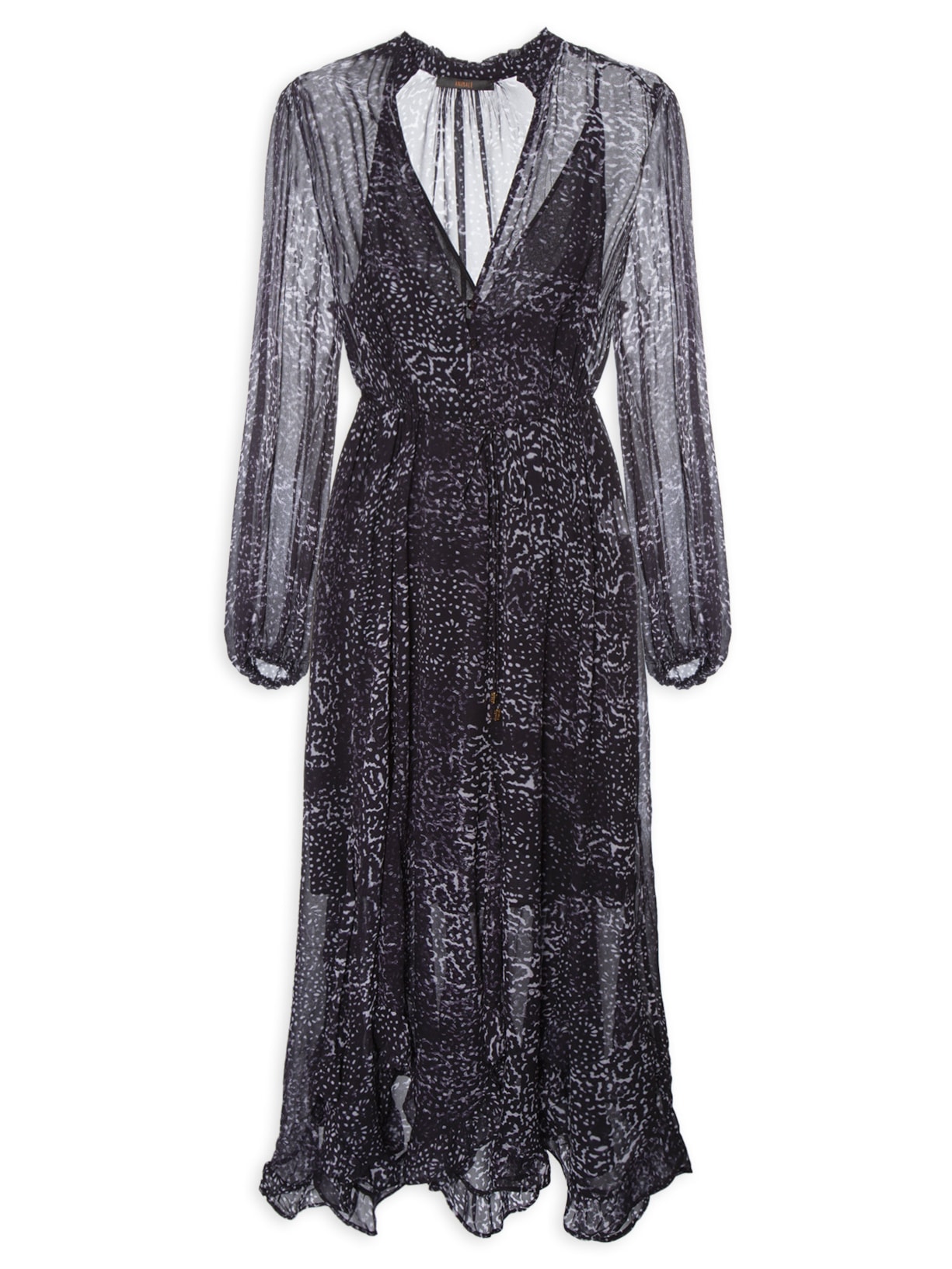 Vestido Babados Textura Tile Preto Animale