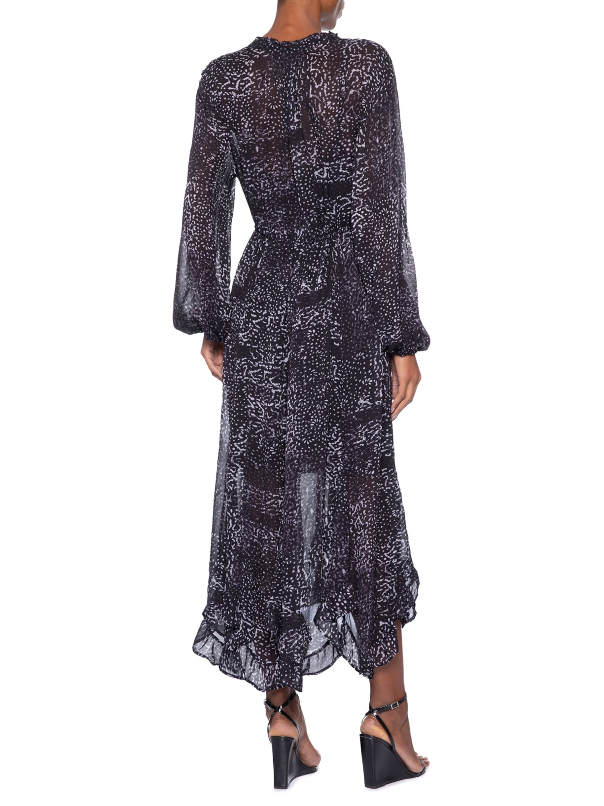 Vestido Babados Textura Tile Preto Animale