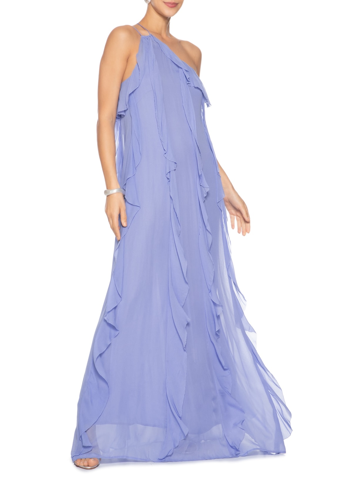 Vestido Babados Um Ombro Só Lilás Animale