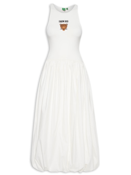 Vestido Balonê Bordado Banana - Branco