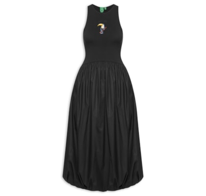 Vestido Balonê Bordado - Preto