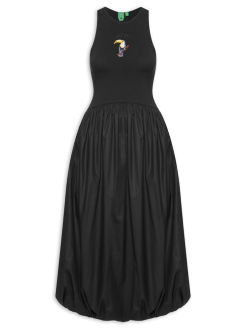 Vestido Balonê Bordado - Preto