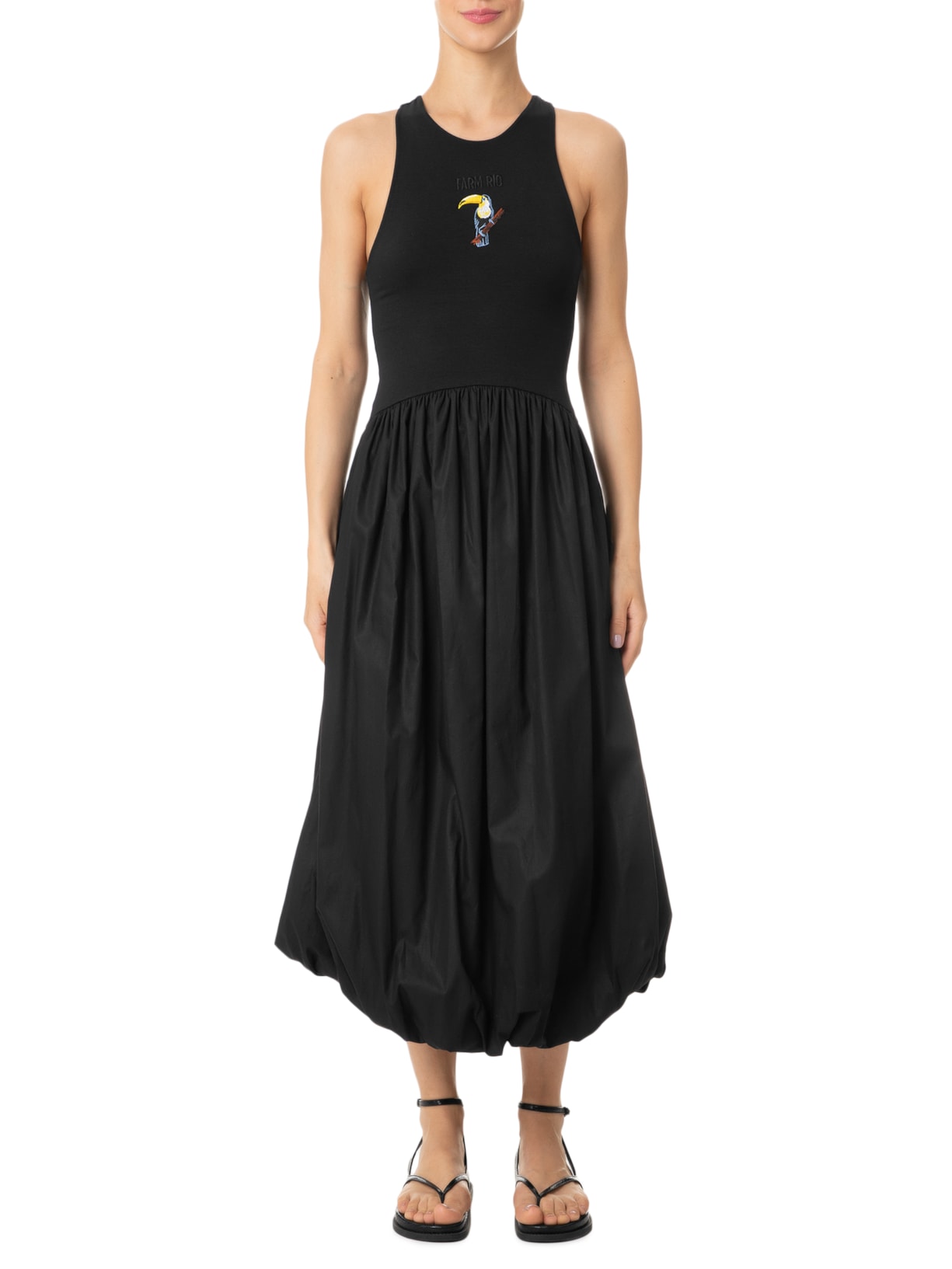 Vestido Balonê Bordado Preto Farm