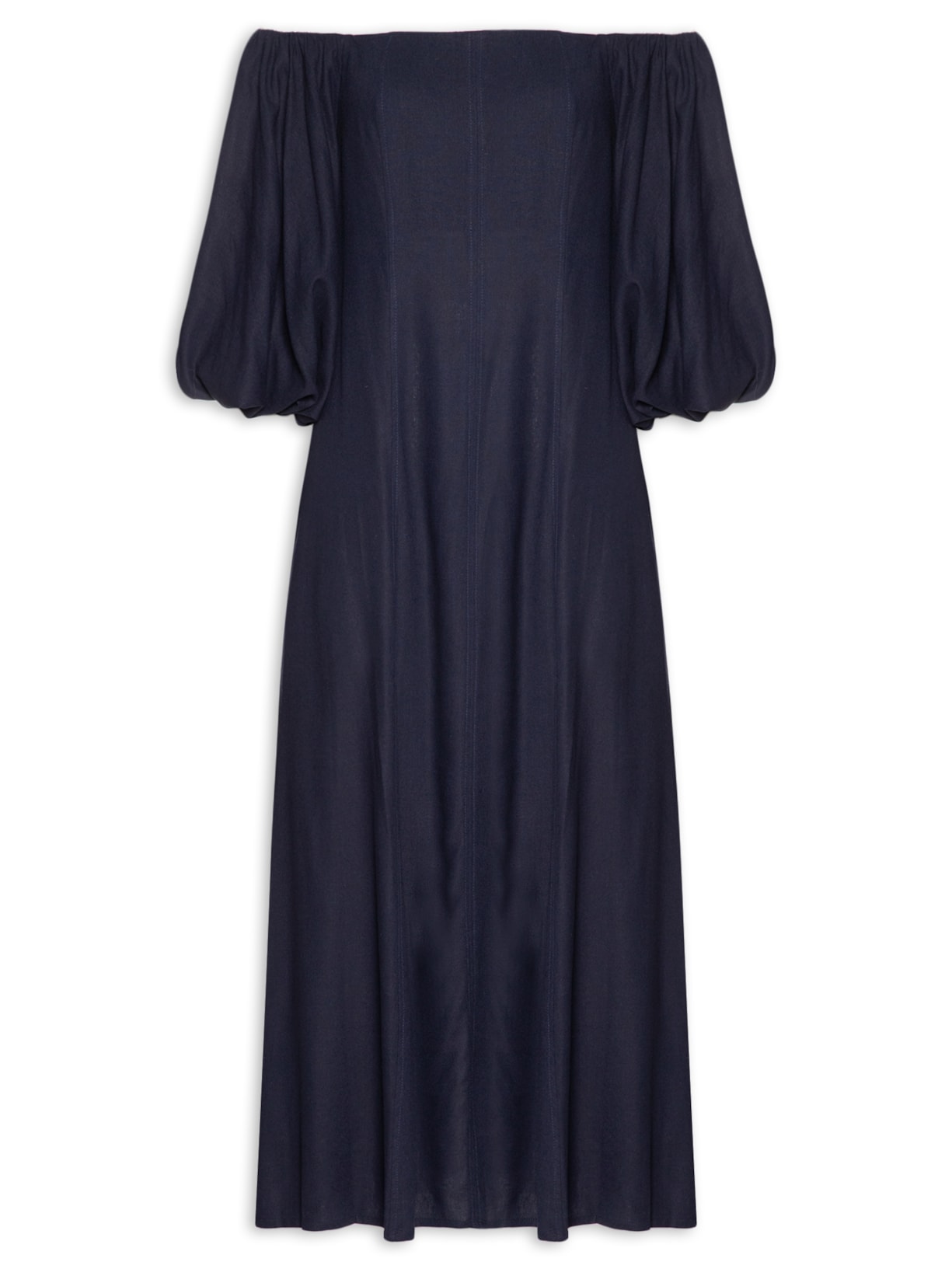 Vestido Balonê Em Linho Misto Azul '2Essential