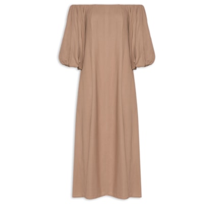 Vestido Balonê Em Linho Misto - Bege
