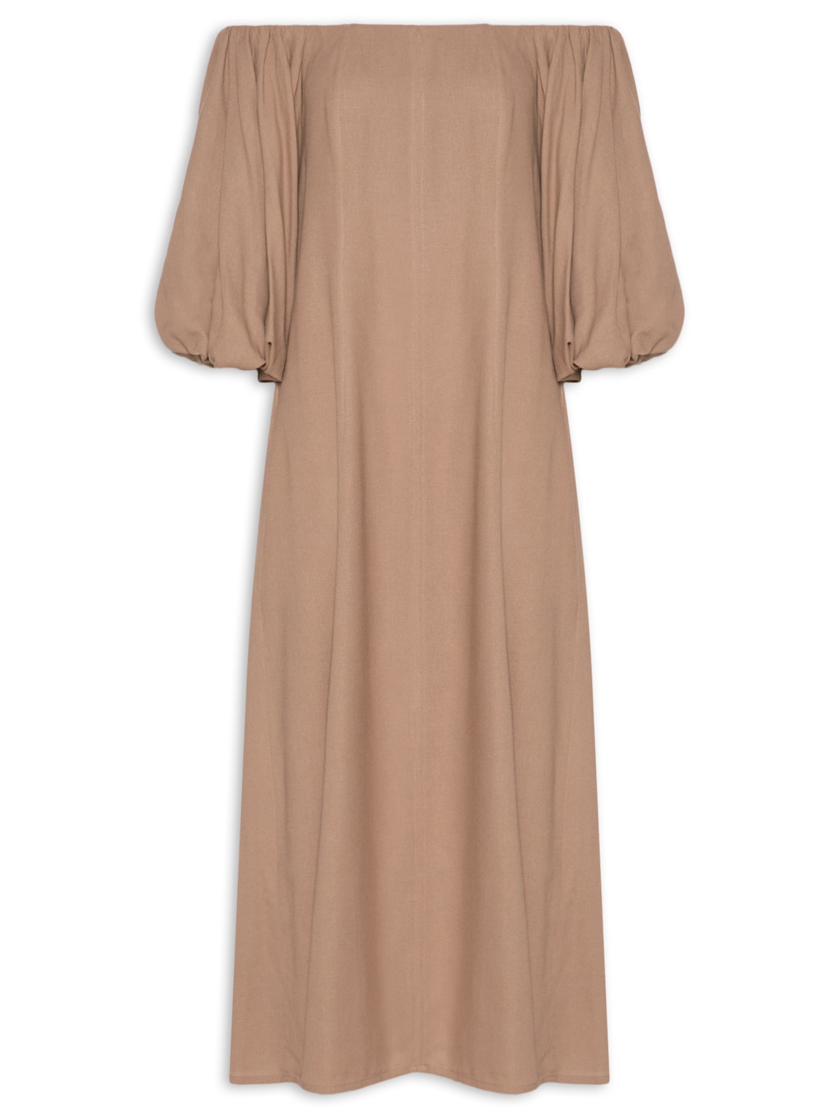 Vestido Balonê Em Linho Misto - Marrom