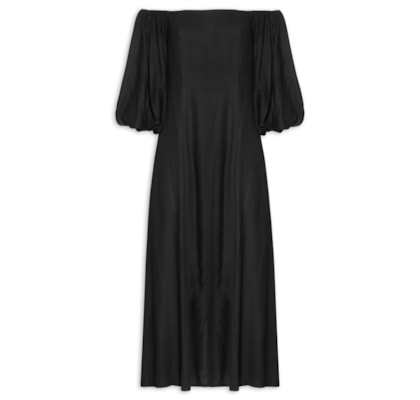 Vestido Balonê Em Linho Puro - Preto