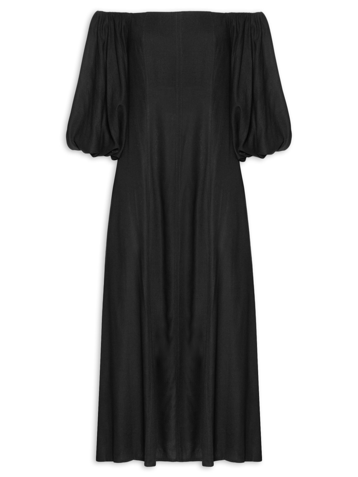 Vestido Balonê Em Linho Puro - Preto