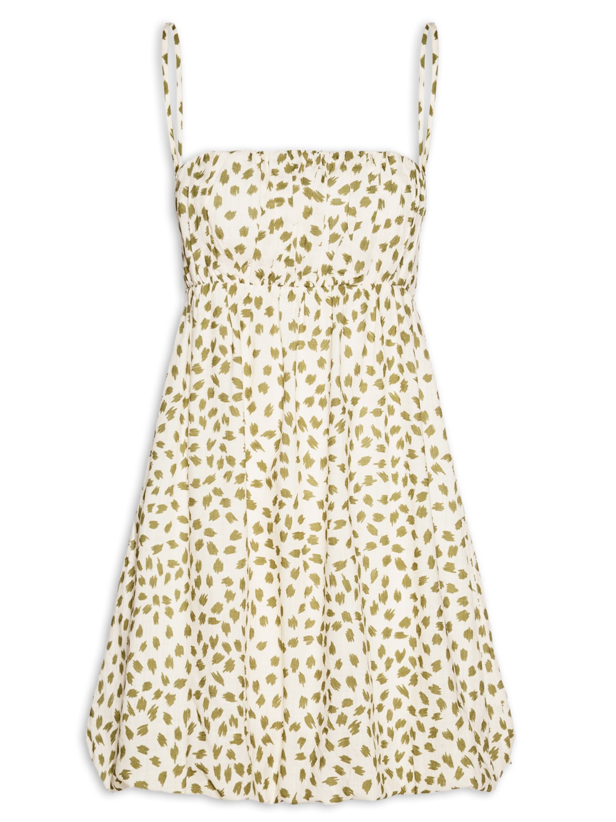 Vestido Balonê Estampa Poá Folhagem - Verde