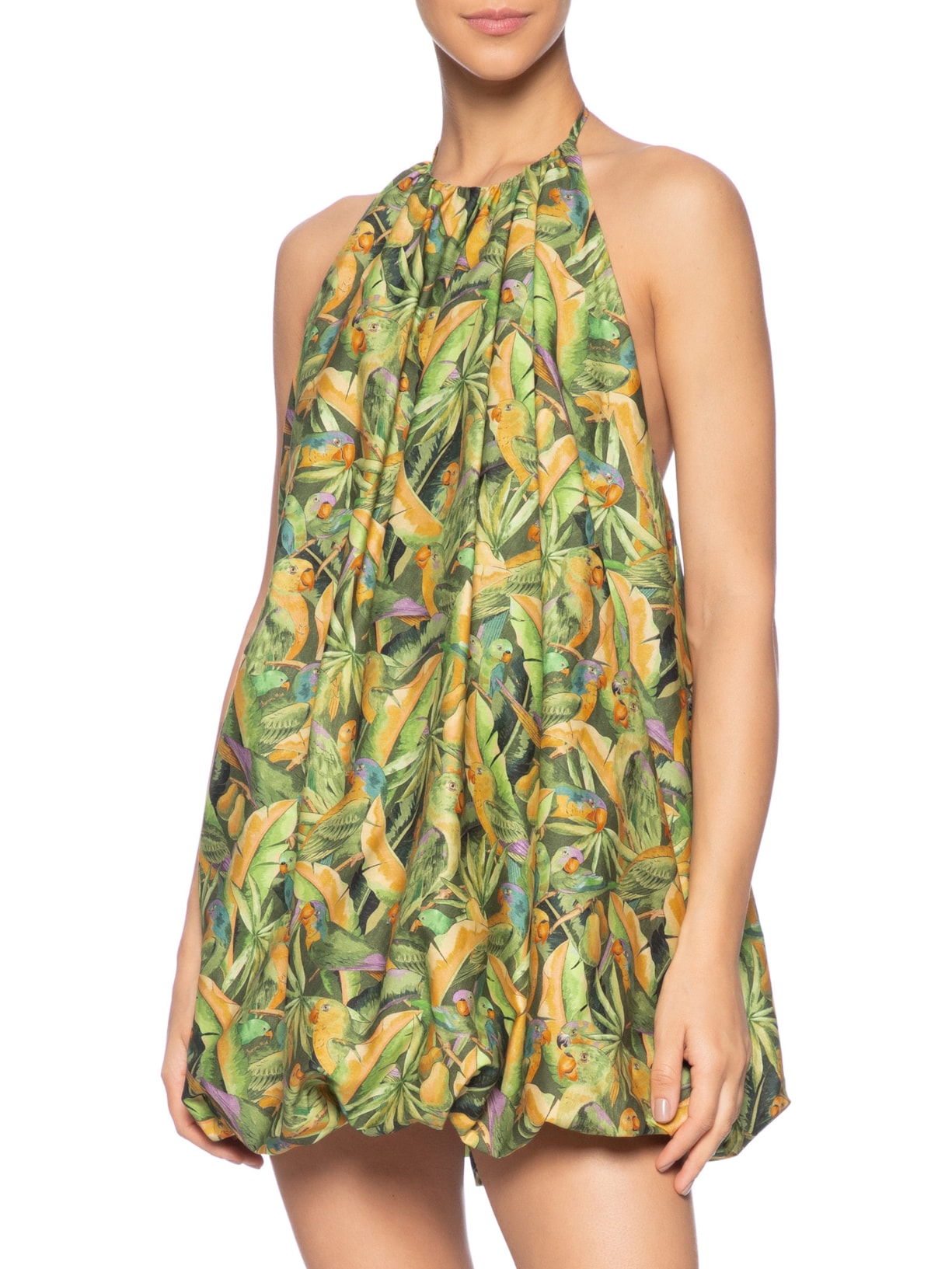 Vestido Balonê Floresta De Passarinho Verde Farm
