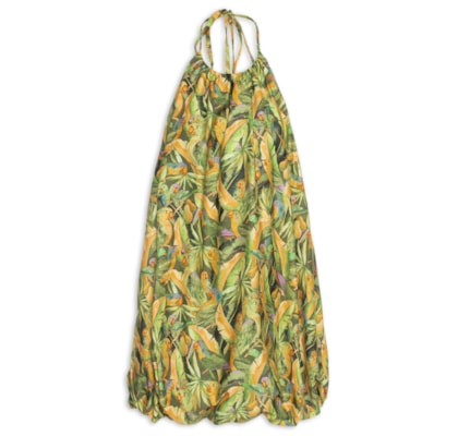 Vestido Balonê Floresta De Passarinho - Verde