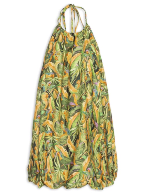 Vestido Balonê Floresta De Passarinho - Verde