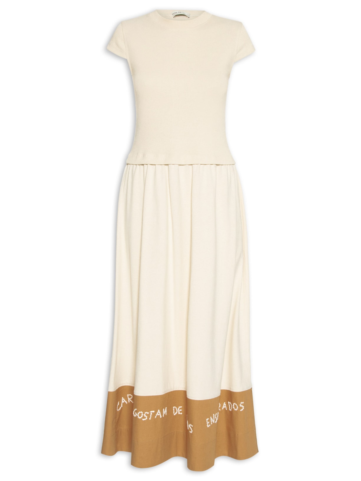 Vestido Barra Bordado - Bege