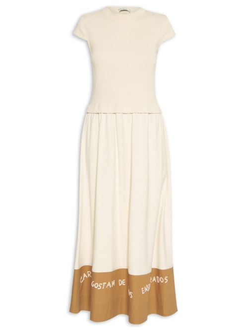 Vestido Barra Bordado - Bege