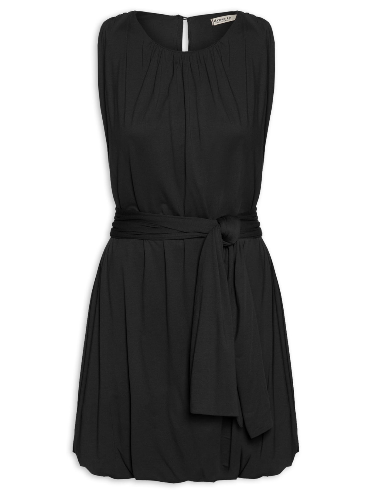 Vestido Básico Balonê Com Faixa Preto Dress To