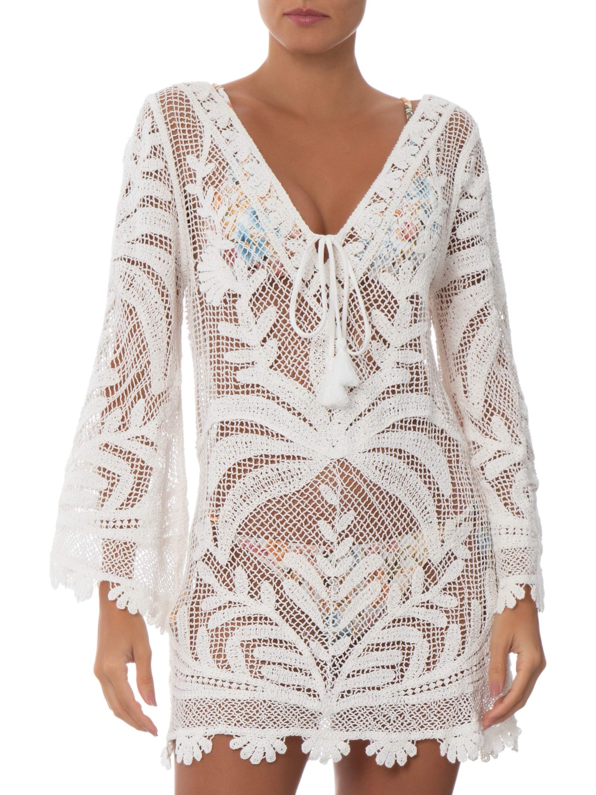 Vestido Bata Tela Palmas Branco Farm Praia