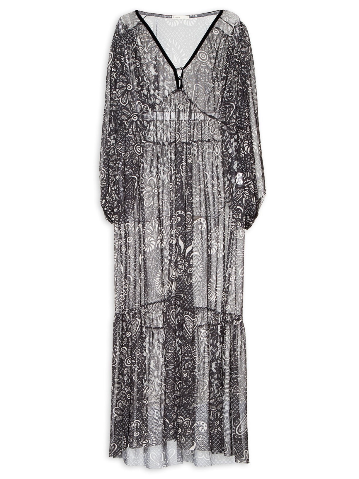 Vestido Bata Tule Estampa Desejo - Preto