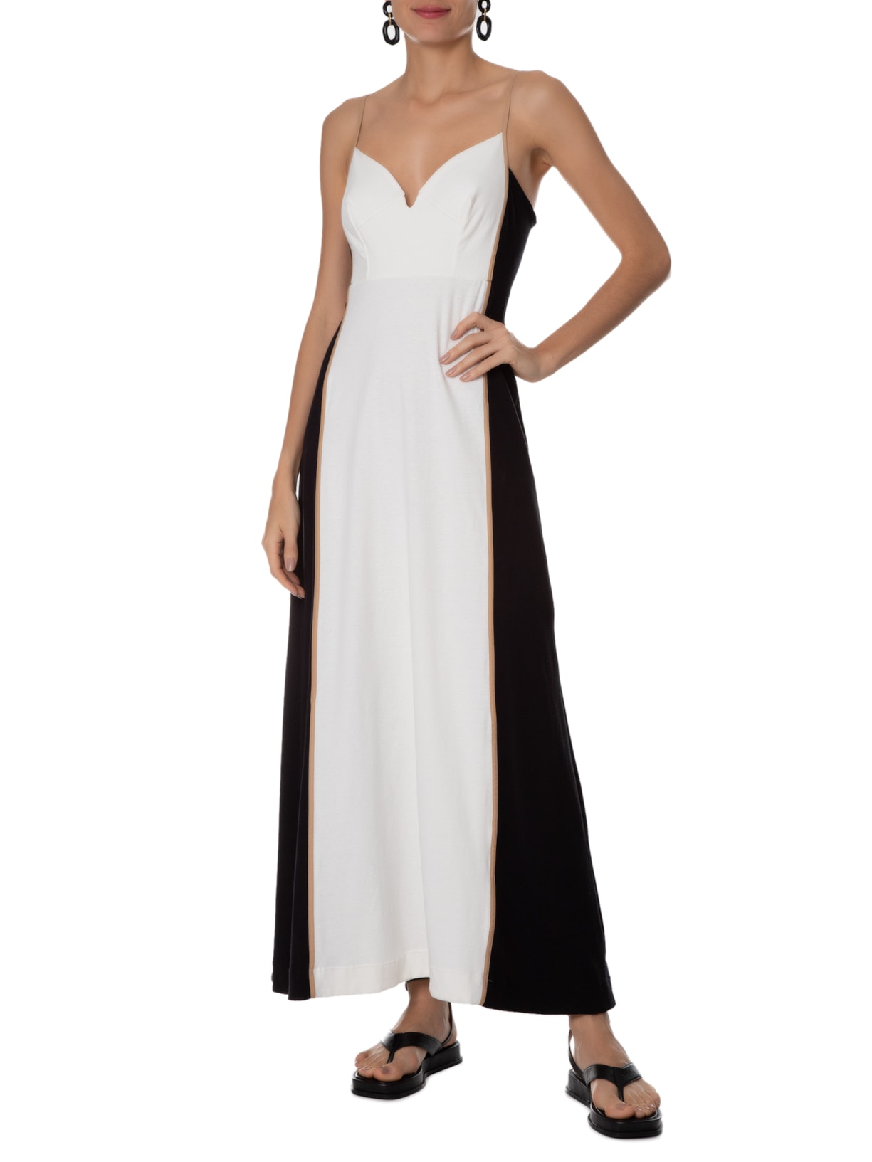 Vestido Bicolor Com Pesponto Off White Dress To