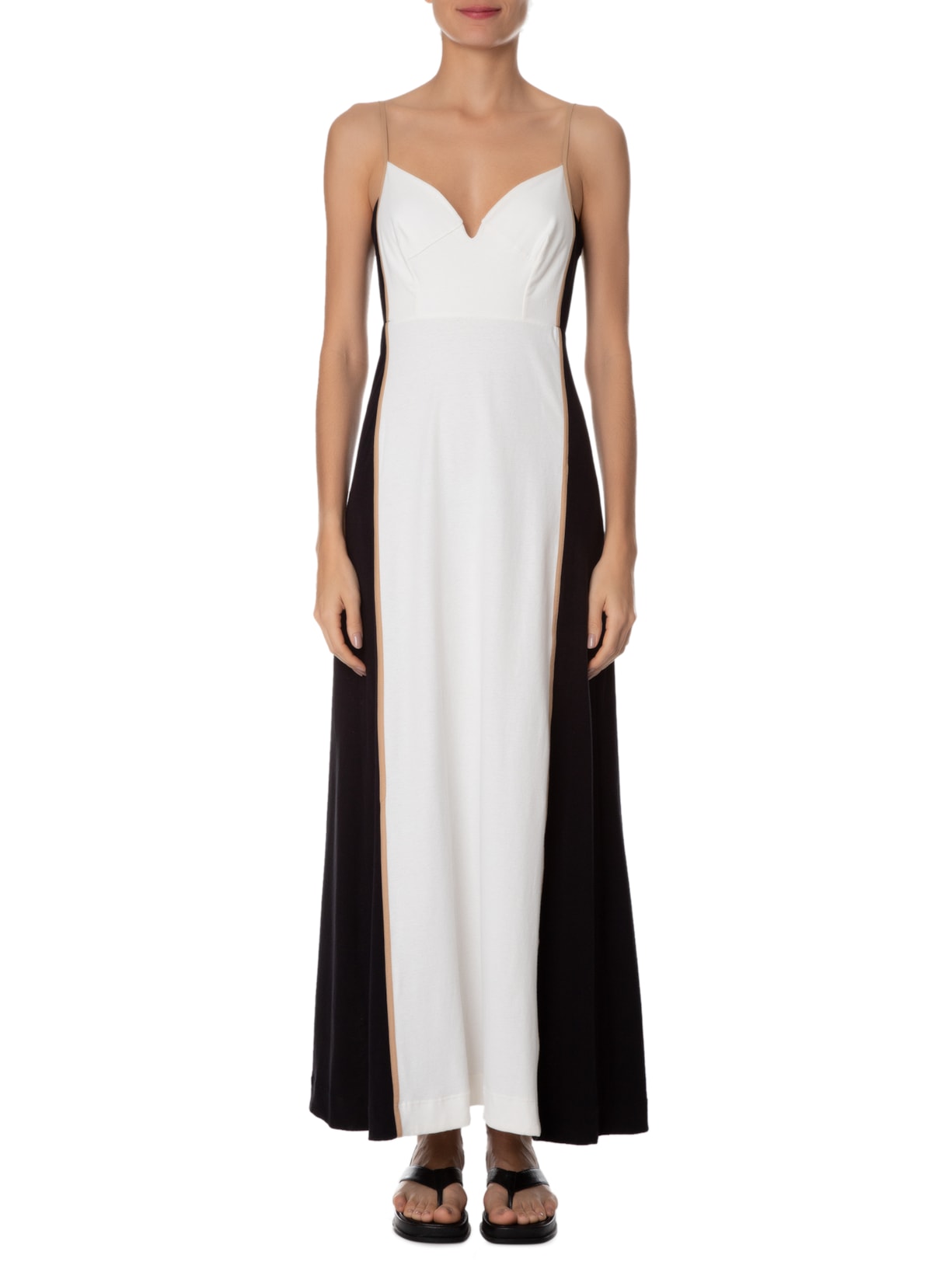 Vestido Bicolor Com Pesponto Off White Dress To