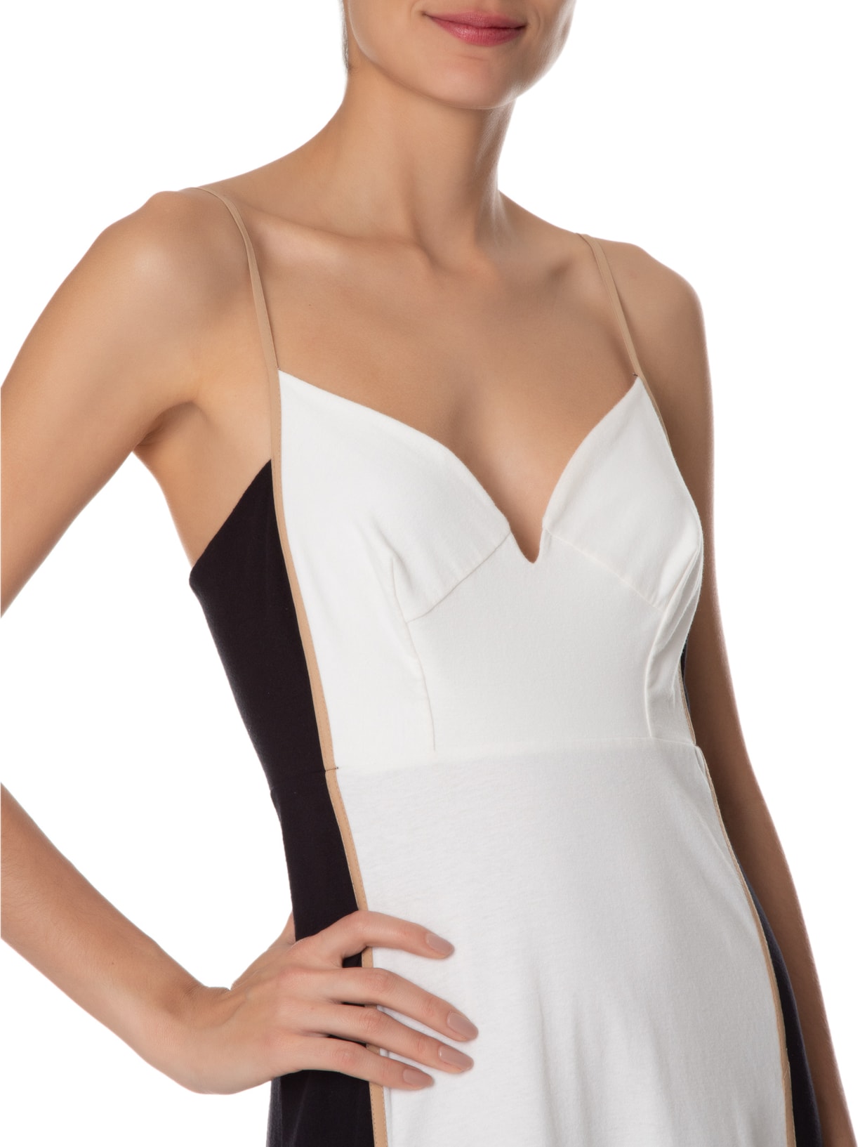 Vestido Bicolor Com Pesponto Off White Dress To