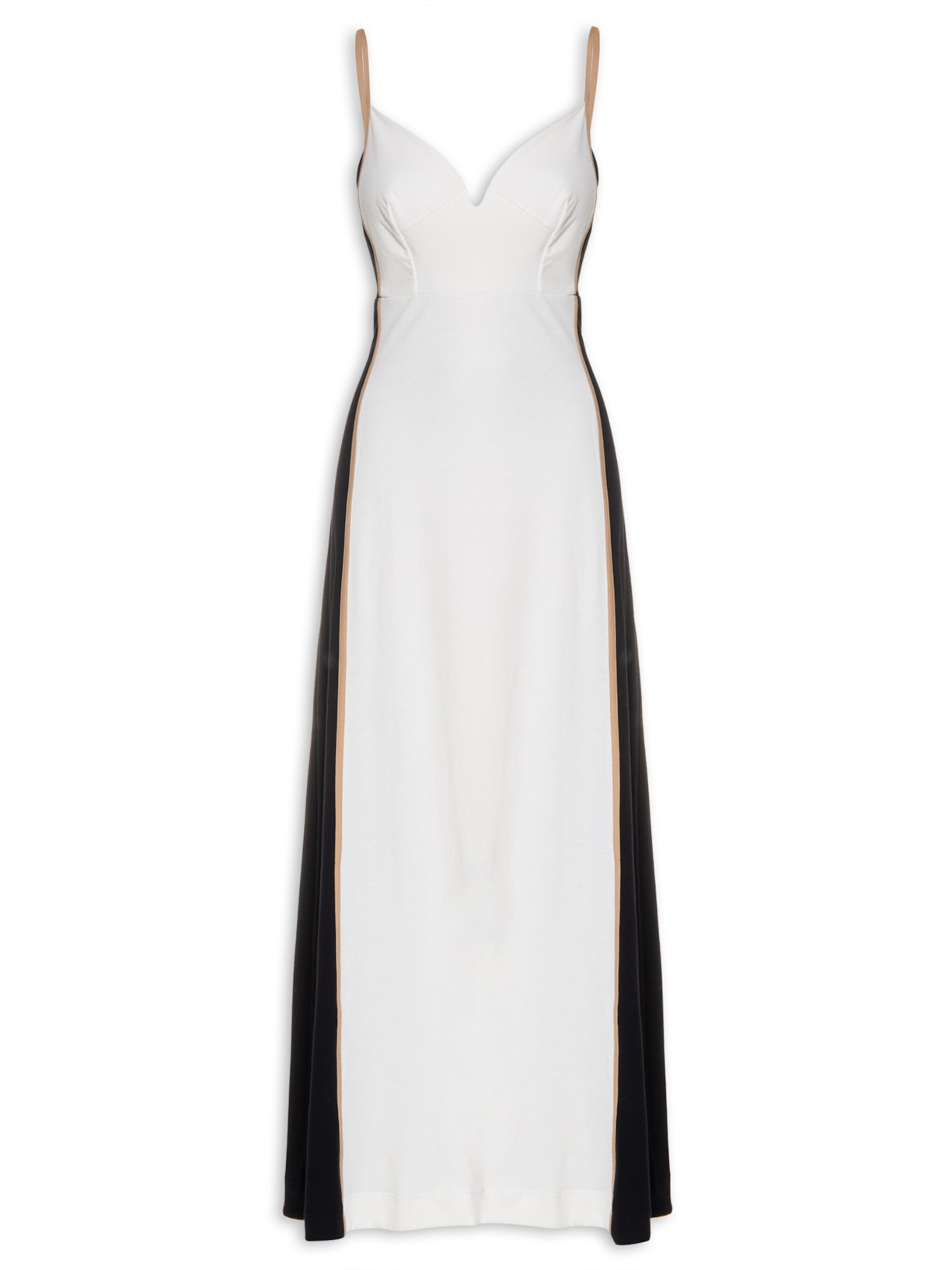 Vestido Bicolor Com Pesponto - Off White