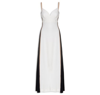 Vestido Bicolor Com Pesponto - Off White