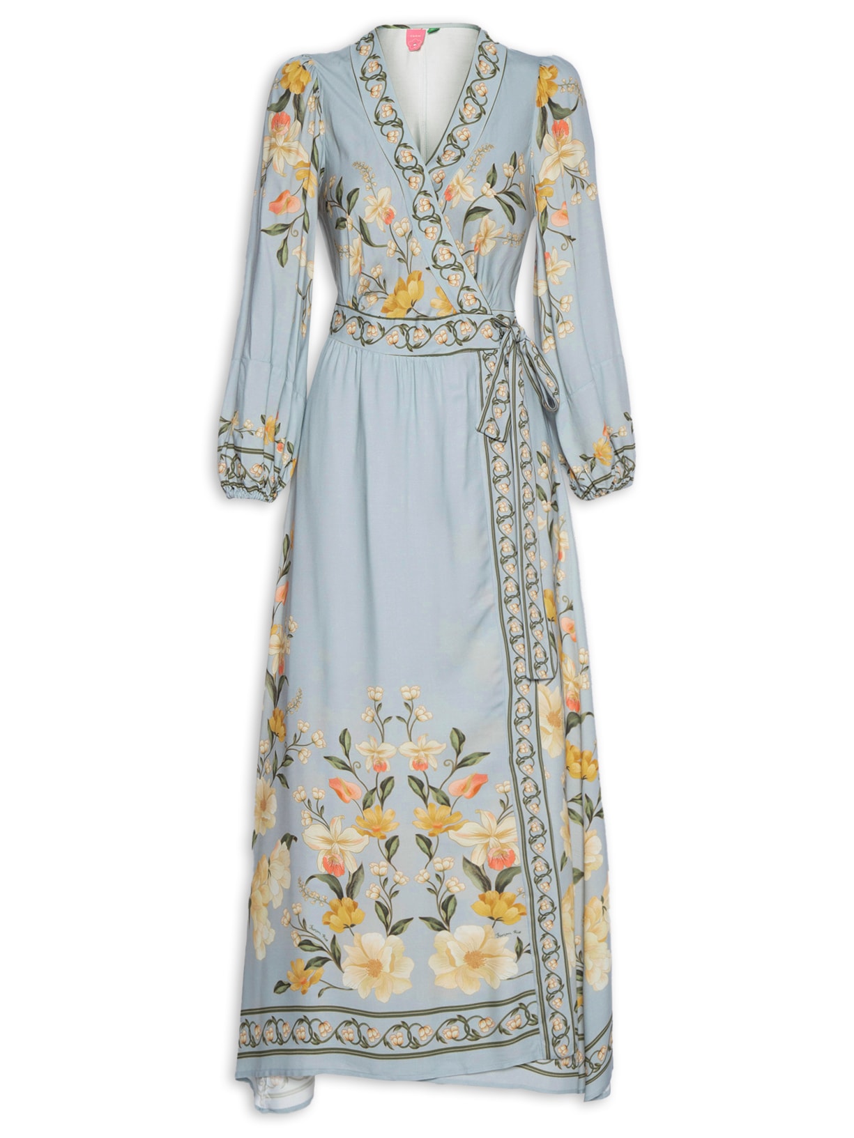 Vestido Bordado Borboleta Em Flor - Azul