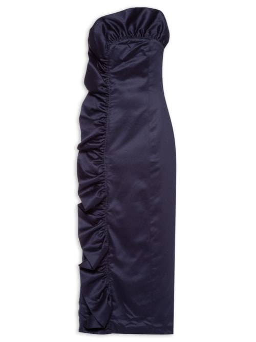 Vestido Bordado Cetim - Azul