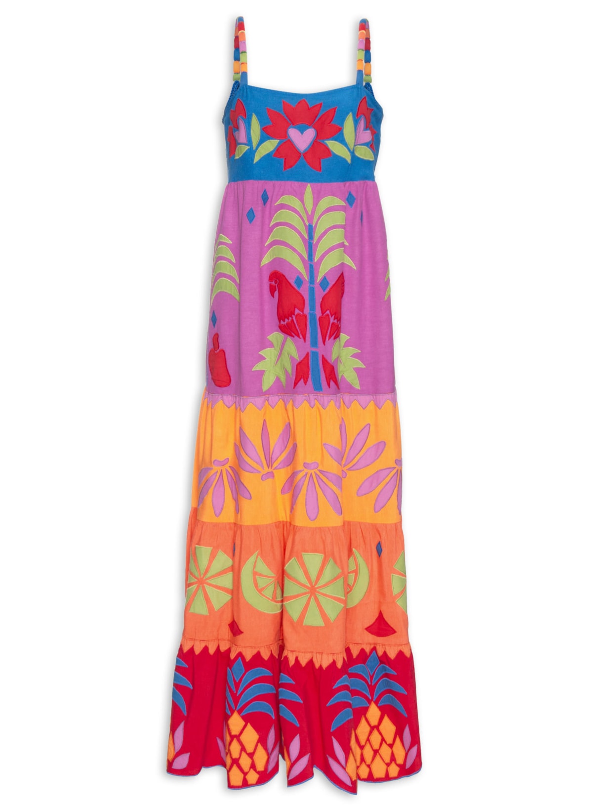 Vestido Bordado Color Block - Azul