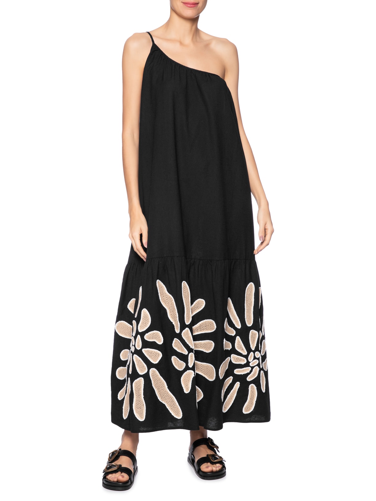 Vestido Bordado Concha Preto  Farm