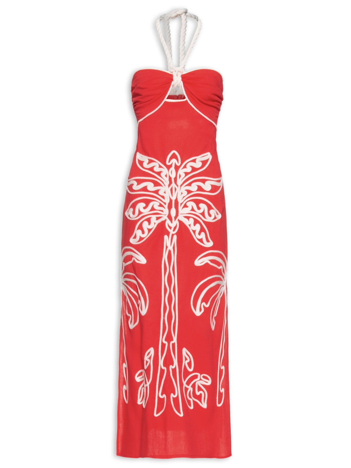 Vestido Bordado Coqueiro Majestoso - Vermelho