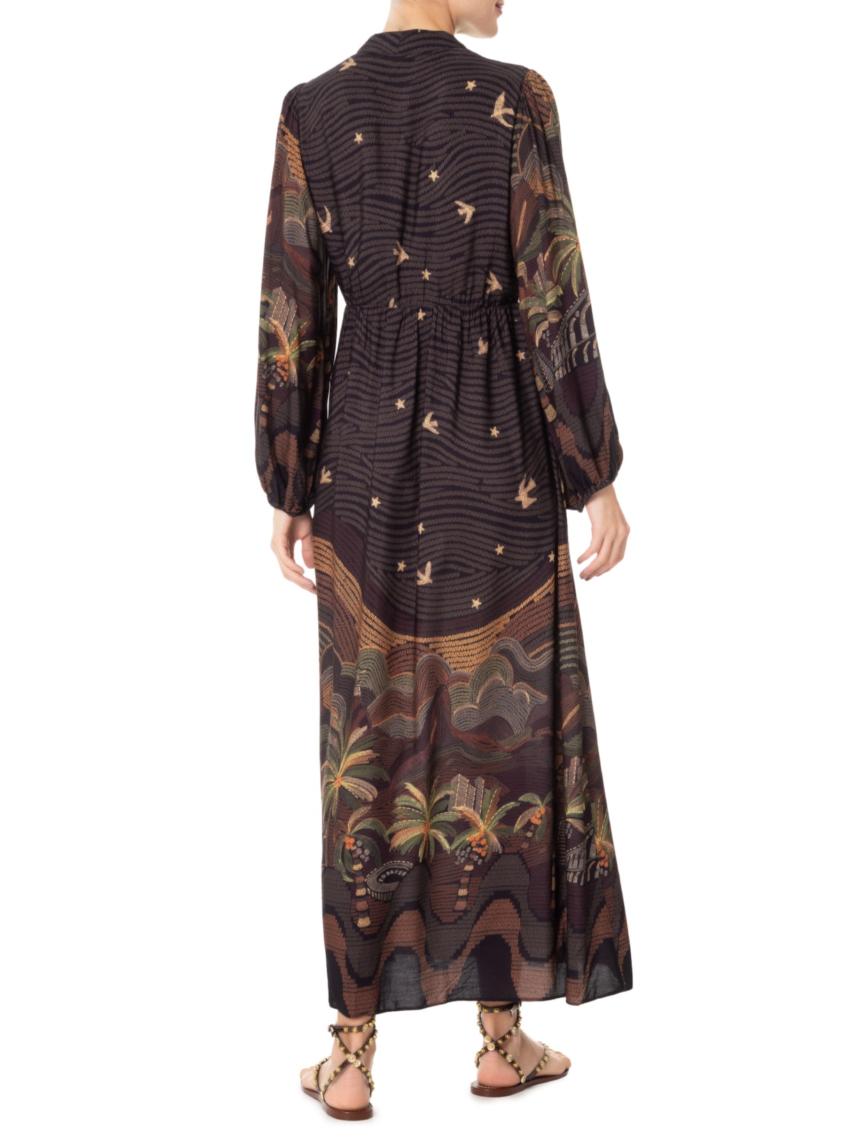 Vestido Bordado Estampa Cena Carioca Marrom Dress To