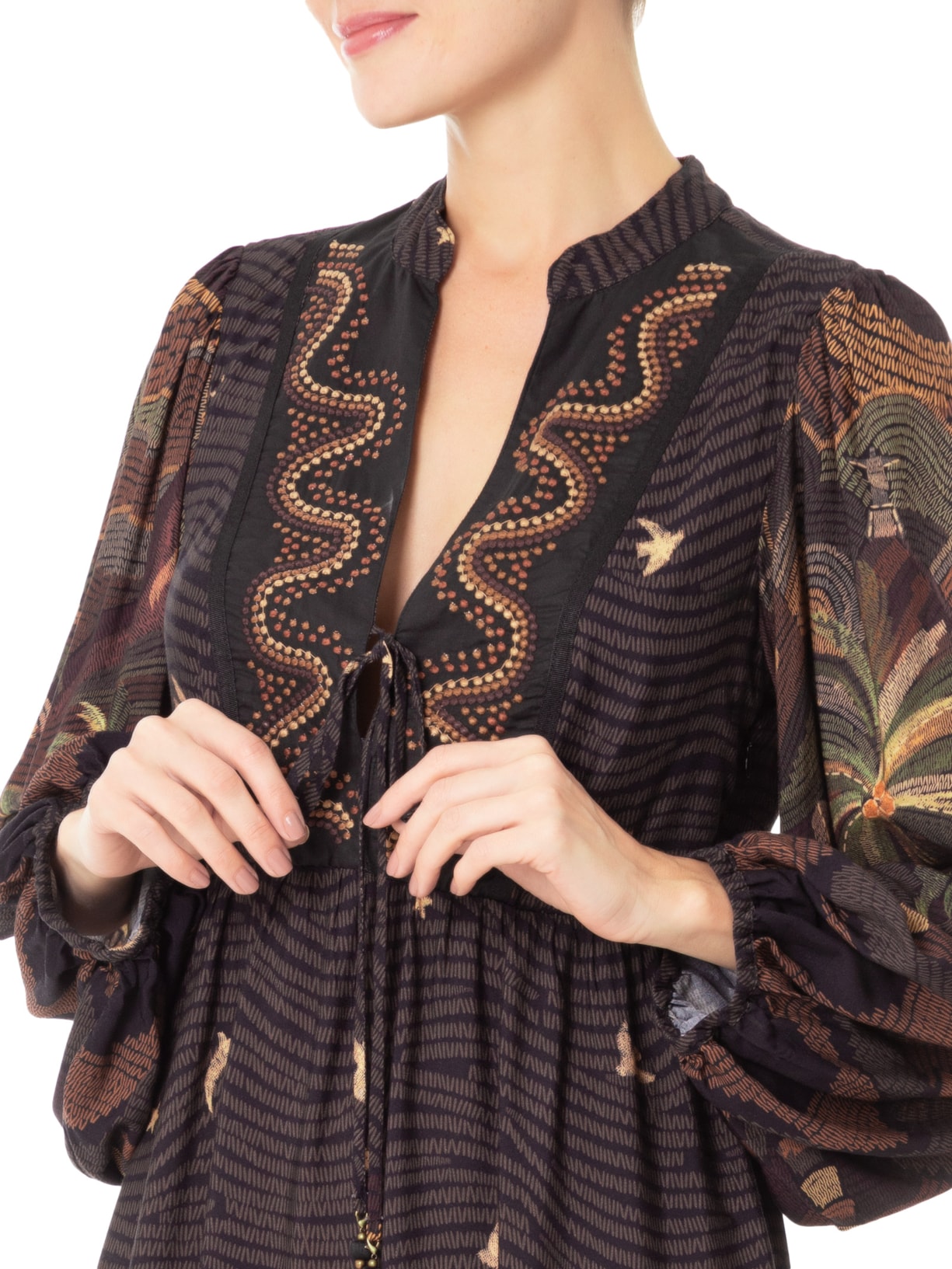 Vestido Bordado Estampa Cena Carioca Marrom Dress To