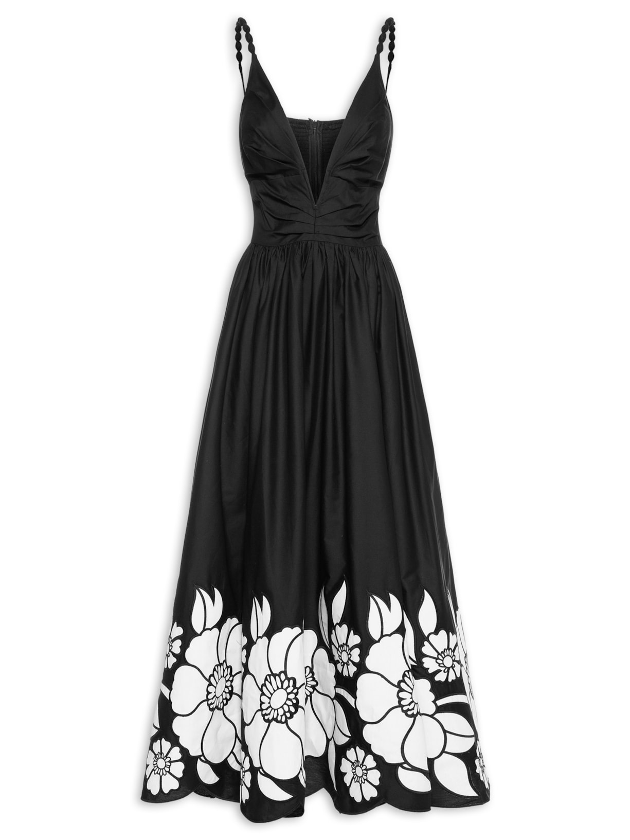 Vestido Bordado Flor da Noite - Preto
