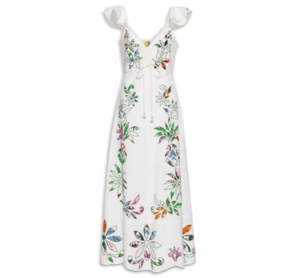 Vestido Bordado Floral Folk - Off White