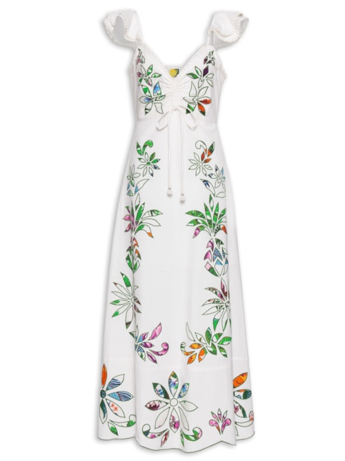 Vestido Bordado Floral Folk - Off White