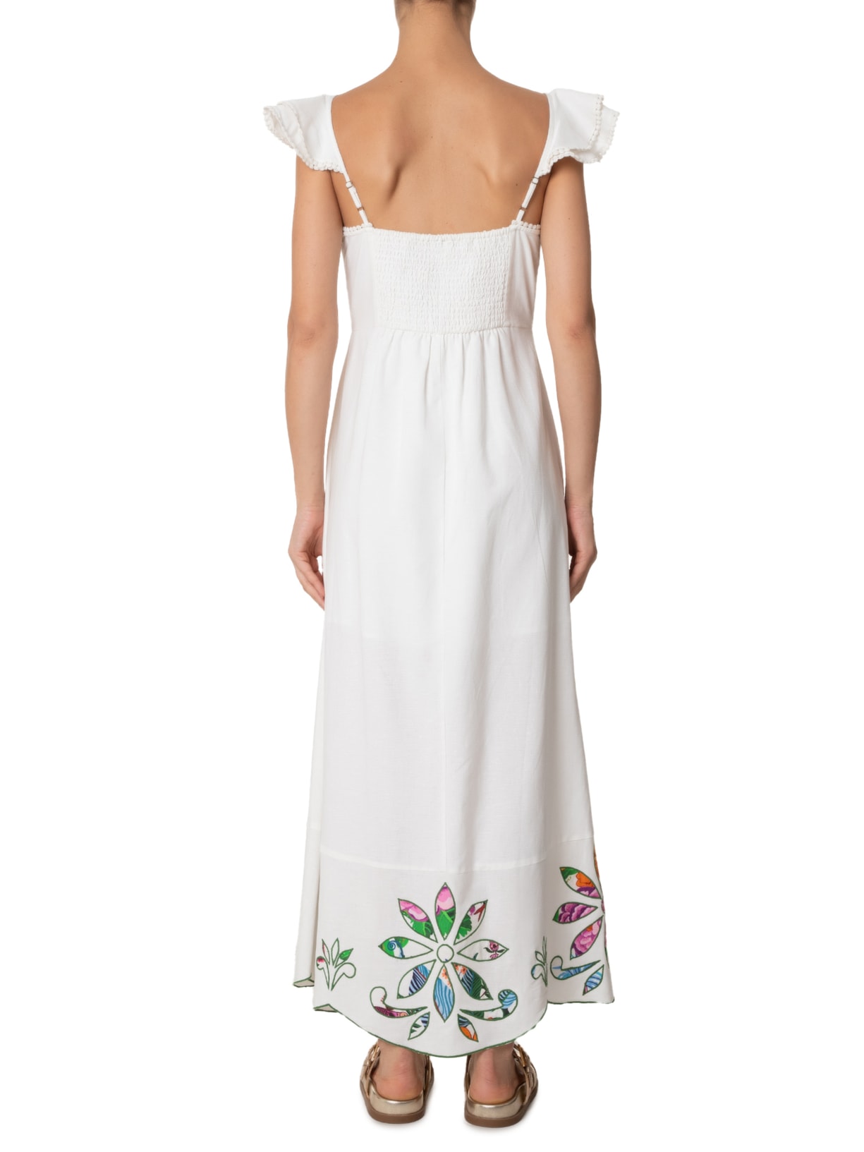 Vestido Bordado Floral Folk Off White Farm