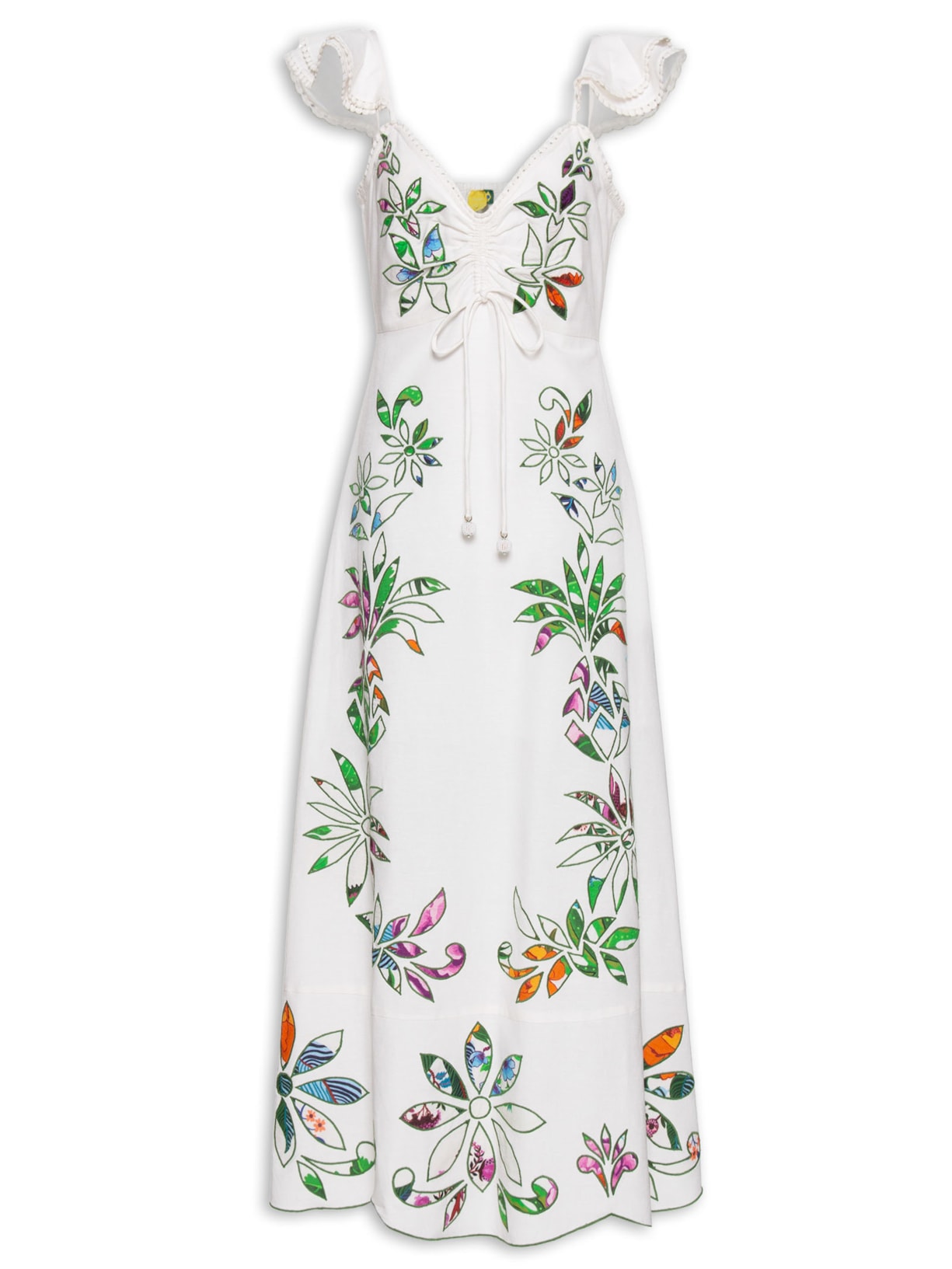 Vestido Bordado Floral Folk - Off White