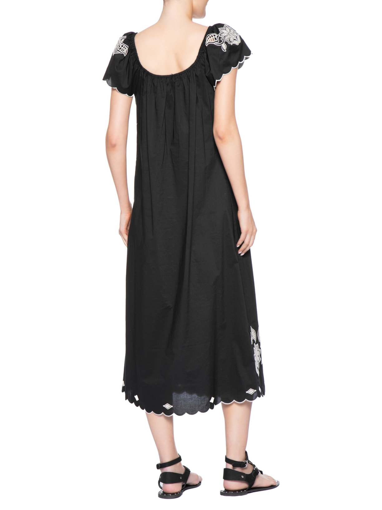 Vestido Bordado Folk Preto Maria Filó