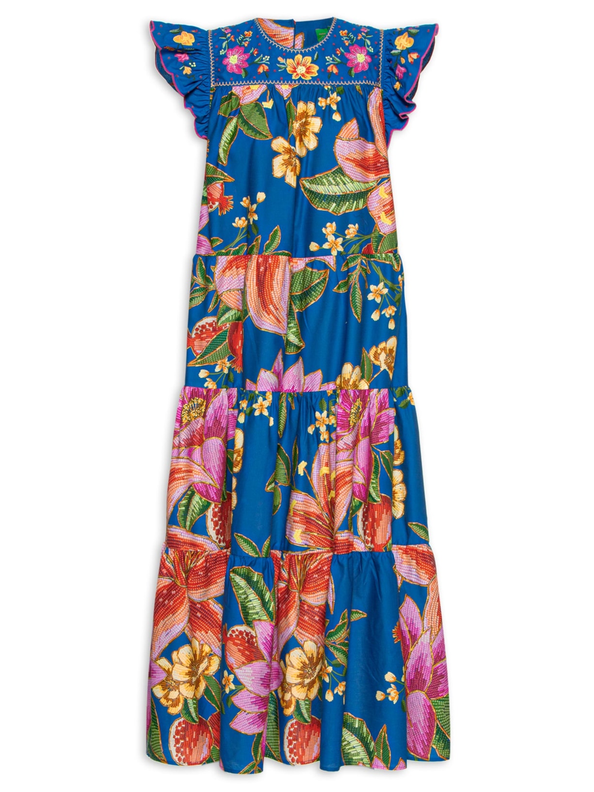 Vestido Bordado Frutas De Verão - Azul