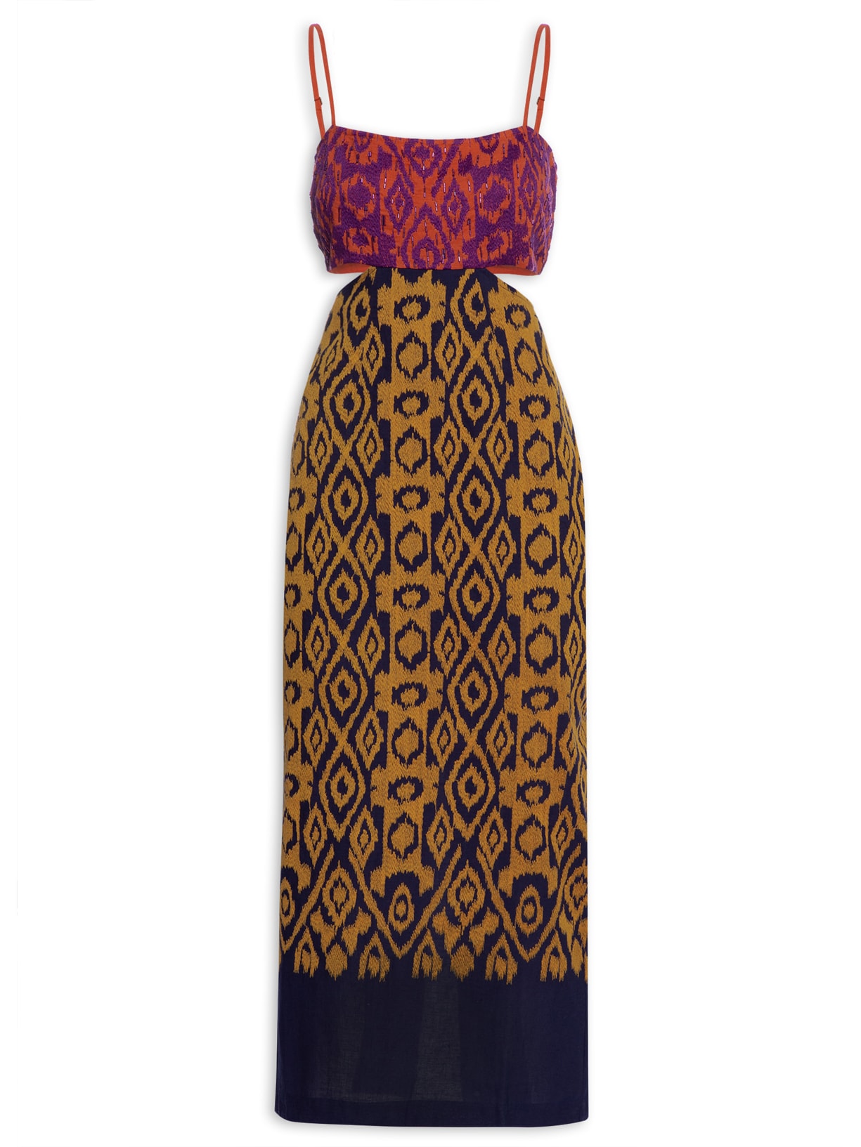 Vestido Bordado Manual Ikat - Amarelo